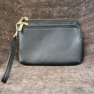 Elegant Black Leather Wristlet